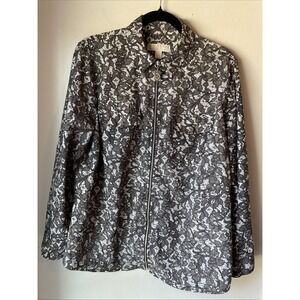 Michael Kors 1X Plus Top Full Zip  Blouse MK Logo Snap Buttons